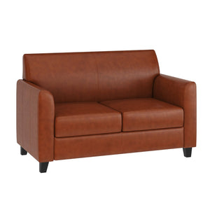 English Elm HERCULES Diplomat Series LeatherSoft Loveseat – Stylish Comfort for Modern Offices and Homes Cognac BT-827-2-CG-GG