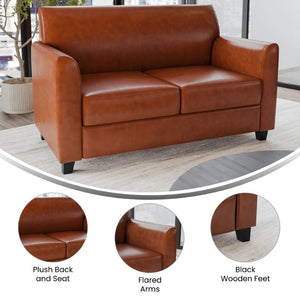 English Elm HERCULES Diplomat Series LeatherSoft Loveseat – Stylish Comfort for Modern Offices and Homes Cognac BT-827-2-CG-GG