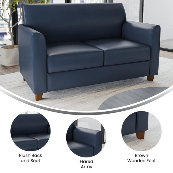 English Elm HERCULES Diplomat Series Navy LeatherSoft Loveseat - Modern Comfort for Offices & Lobbies, 52"W BT-827-2-NVY-GG