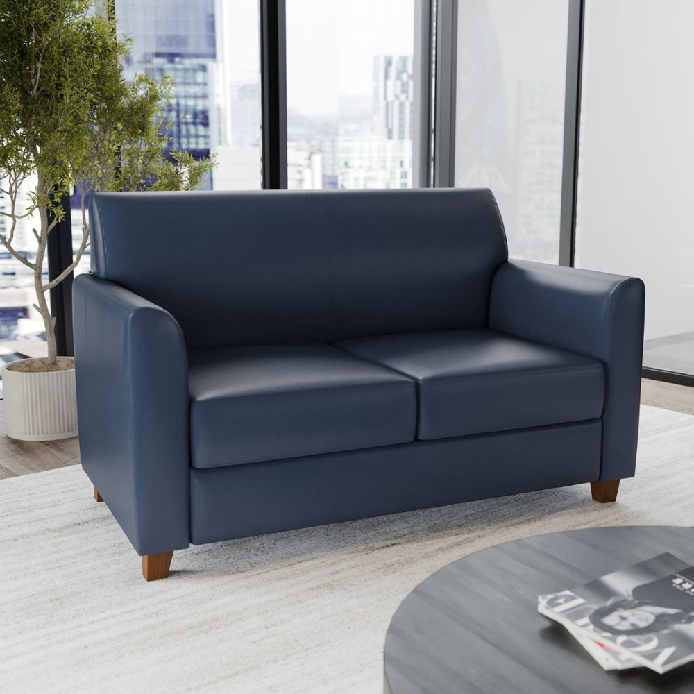 English Elm HERCULES Diplomat Series Navy LeatherSoft Loveseat - Modern Comfort for Offices & Lobbies, 52"W BT-827-2-NVY-GG