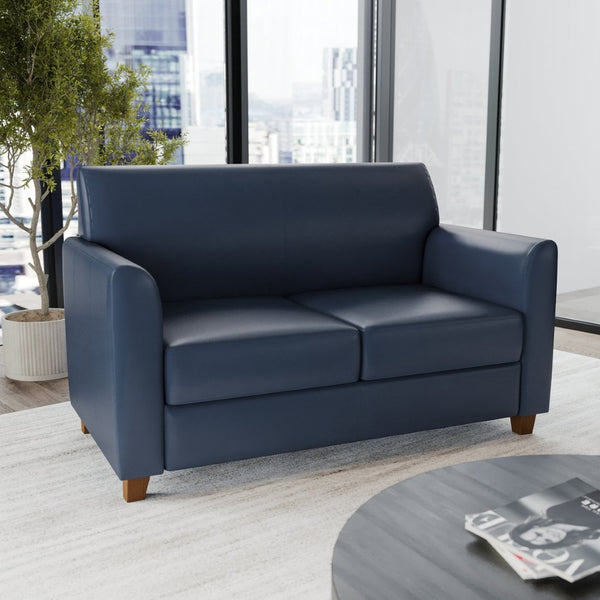English Elm HERCULES Diplomat Series Navy LeatherSoft Loveseat - Modern Comfort for Offices & Lobbies, 52"W BT-827-2-NVY-GG
