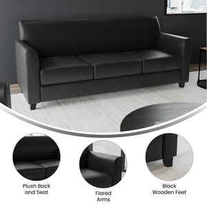 English Elm HERCULES Diplomat Series Modern LeatherSoft Sofa for Stylish Reception Areas and Executive Offices Black BT-827-3-BK-GG