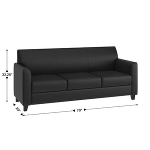 English Elm HERCULES Diplomat Series Modern LeatherSoft Sofa for Stylish Reception Areas and Executive Offices Black BT-827-3-BK-GG