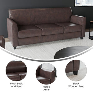 English Elm HERCULES Diplomat Series Modern LeatherSoft Sofa for Stylish Reception Areas and Executive Offices Brown BT-827-3-BN-GG