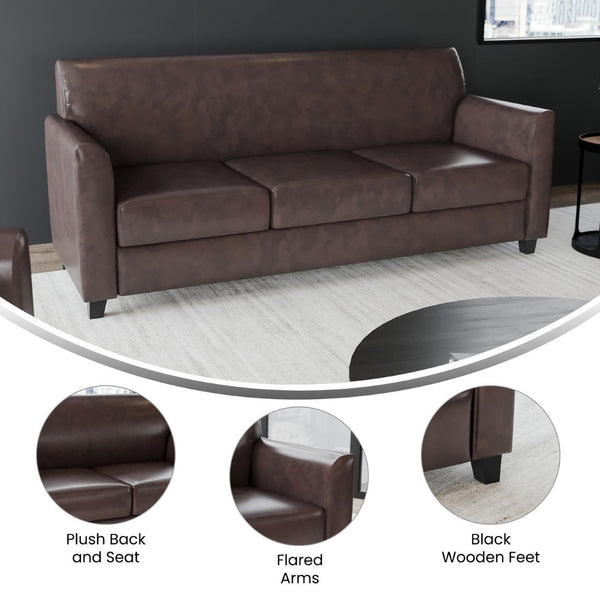 English Elm HERCULES Diplomat Series Modern LeatherSoft Sofa for Stylish Reception Areas and Executive Offices Brown BT-827-3-BN-GG