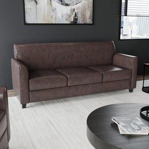 English Elm HERCULES Diplomat Series Modern LeatherSoft Sofa for Stylish Reception Areas and Executive Offices Brown BT-827-3-BN-GG
