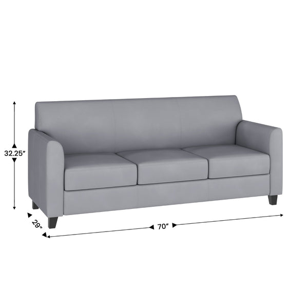English Elm HERCULES Diplomat Series Modern LeatherSoft Sofa for Stylish Reception Areas and Executive Offices Gray BT-827-3-GY-GG