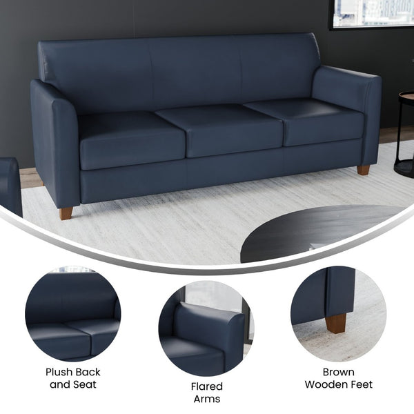 English Elm HERCULES Diplomat Navy LeatherSoft Sofa - Stylish Comfort for Offices & Modern Home Spaces BT-827-3-NVY-GG
