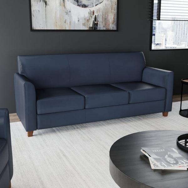 English Elm HERCULES Diplomat Navy LeatherSoft Sofa - Stylish Comfort for Offices & Modern Home Spaces BT-827-3-NVY-GG