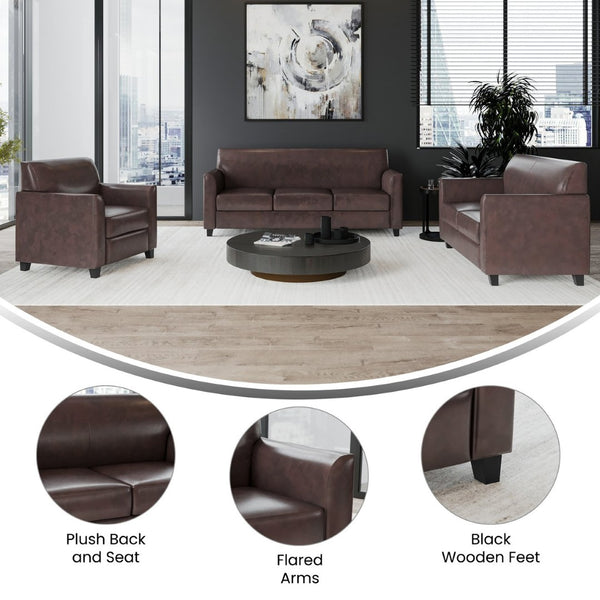 English Elm HERCULES Diplomat Series Reception Set – Contemporary LeatherSoft Seating for Modern Offices & Lobbies Brown BT-827-SET-BN-GG
