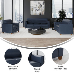 English Elm HERCULES Diplomat Series Navy LeatherSoft Reception Set - Stylish Comfort for Offices & Lobbies BT-827-SET-NVY-GG