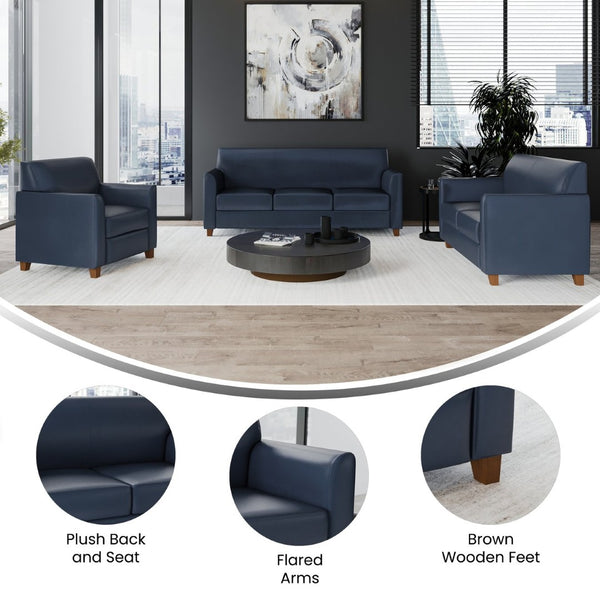 English Elm HERCULES Diplomat Series Navy LeatherSoft Reception Set - Stylish Comfort for Offices & Lobbies BT-827-SET-NVY-GG