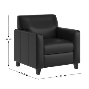 English Elm Agent 3 Piece Reception Set with Charging Ports, Plush Black LeatherSoft & Solid Wood Legs for Comfort BT-827U-SET-BLK-GG