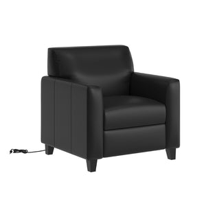 English Elm Agent Black LeatherSoft Reception Chair with Charging Hub, 2 Outlets & 2 USB Ports for Convenience BT-827U-1-BK-GG