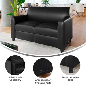English Elm Agent Black LeatherSoft Loveseat with Charging Bank & Outlets - Modern Comfort for Reception Areas BT-827U-2-BK-GG