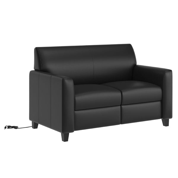 English Elm Agent Black LeatherSoft Loveseat with Charging Bank & Outlets - Modern Comfort for Reception Areas BT-827U-2-BK-GG