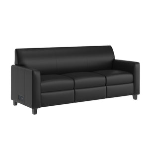 English Elm Agent Black LeatherSoft Reception Sofa with Charging Stations, Stylish Design for Modern Offices BT-827U-3-BK-GG