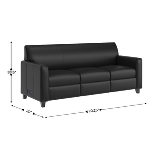 English Elm Agent Black LeatherSoft Reception Sofa with Charging Stations, Stylish Design for Modern Offices BT-827U-3-BK-GG