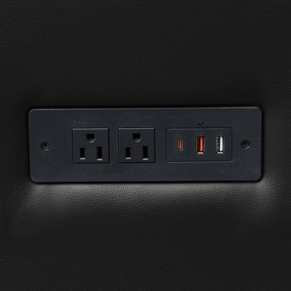 English Elm Agent Black LeatherSoft Reception Sofa with Charging Stations, Stylish Design for Modern Offices BT-827U-3-BK-GG