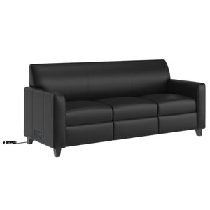 English Elm Agent Black LeatherSoft Reception Sofa with Charging Stations, Stylish Design for Modern Offices BT-827U-3-BK-GG