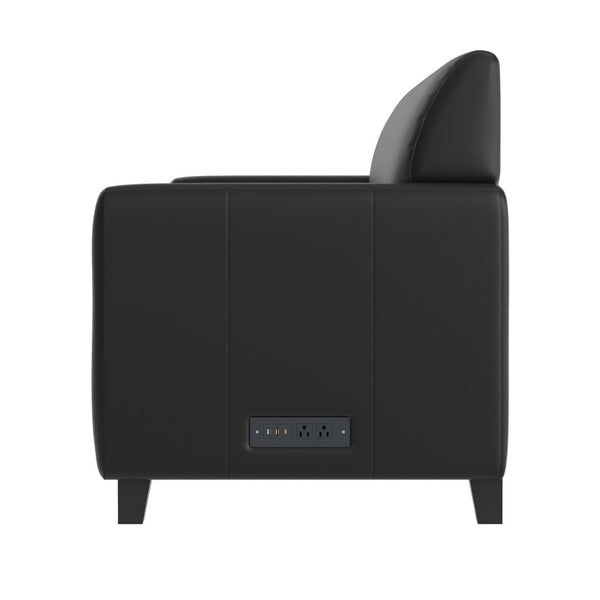 English Elm Agent Black LeatherSoft Reception Sofa with Charging Stations, Stylish Design for Modern Offices BT-827U-3-BK-GG