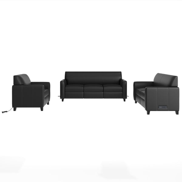 English Elm Agent 3 Piece Reception Set with Charging Ports, Plush Black LeatherSoft & Solid Wood Legs for Comfort BT-827U-SET-BLK-GG