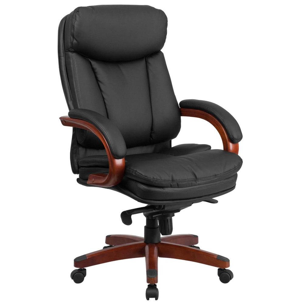 English Elm Hansel High Back Ergonomic Executive Office Chair - Luxurious Black LeatherSoft with Mahogany Accents BT-90171H-S-GG