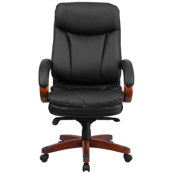 English Elm Hansel High Back Ergonomic Executive Office Chair - Luxurious Black LeatherSoft with Mahogany Accents BT-90171H-S-GG