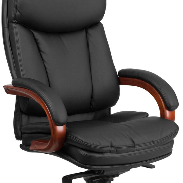 English Elm Hansel High Back Ergonomic Executive Office Chair - Luxurious Black LeatherSoft with Mahogany Accents BT-90171H-S-GG