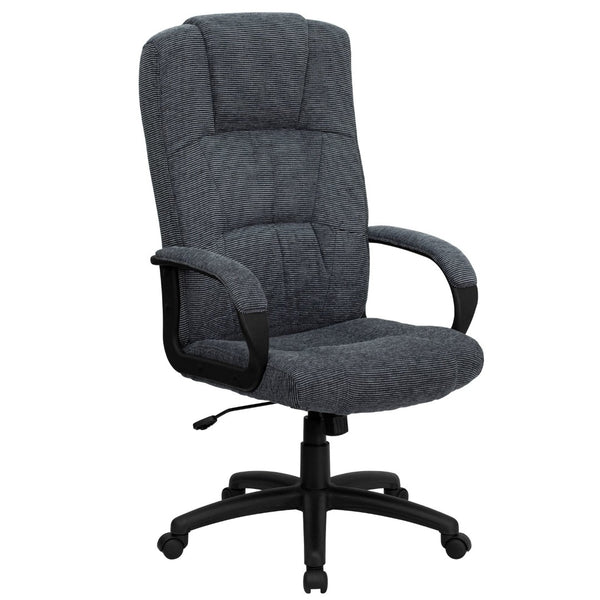 English Elm Rochelle High Back Gray Fabric Executive Office Chair - Ergonomic Comfort & Full Mobility Features! BT-9022-BK-GG