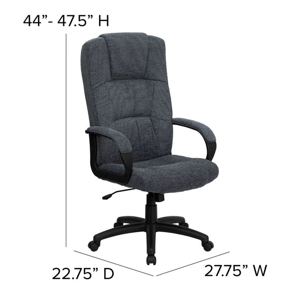 English Elm Rochelle High Back Gray Fabric Executive Office Chair - Ergonomic Comfort & Full Mobility Features! BT-9022-BK-GG
