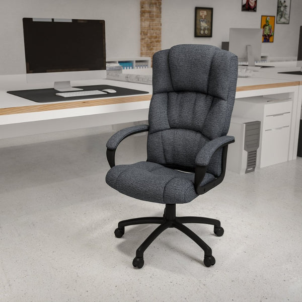 English Elm Rochelle High Back Gray Fabric Executive Office Chair - Ergonomic Comfort & Full Mobility Features! BT-9022-BK-GG
