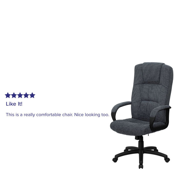 English Elm Rochelle High Back Gray Fabric Executive Office Chair - Ergonomic Comfort & Full Mobility Features! BT-9022-BK-GG