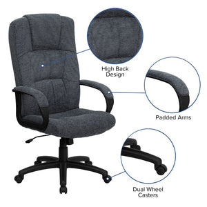 English Elm Rochelle High Back Gray Fabric Executive Office Chair - Ergonomic Comfort & Full Mobility Features! BT-9022-BK-GG