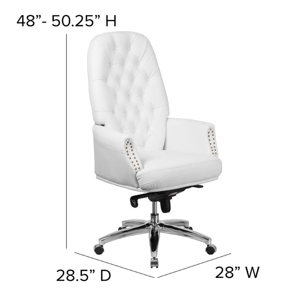 English Elm Hansel High Back Executive Swivel Chair - Elegant White LeatherSoft, Ergonomic Comfort & Style BT-90269H-WH-GG