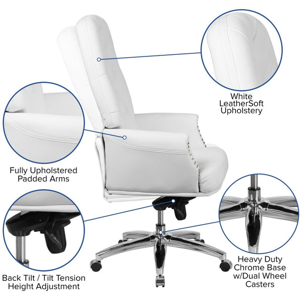 English Elm Hansel High Back Executive Swivel Chair - Elegant White LeatherSoft, Ergonomic Comfort & Style BT-90269H-WH-GG