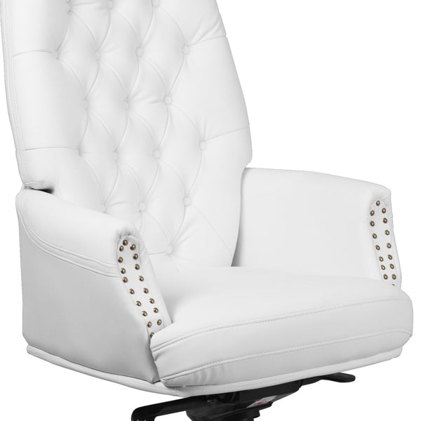 English Elm Hansel High Back Executive Swivel Chair - Elegant White LeatherSoft, Ergonomic Comfort & Style BT-90269H-WH-GG