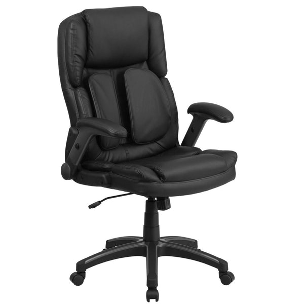 English Elm Hansel Ergonomic High-Back Executive Office Chair in Black LeatherSoft with Adjustable Flip-Up Arms BT-90275H-GG