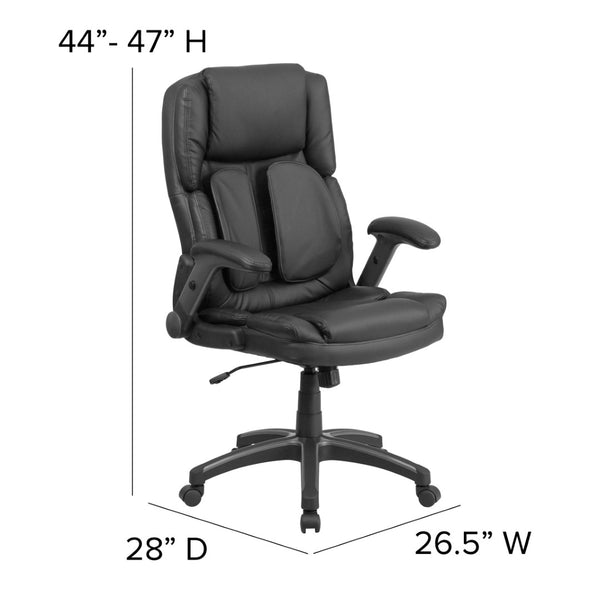 English Elm Hansel Ergonomic High-Back Executive Office Chair in Black LeatherSoft with Adjustable Flip-Up Arms BT-90275H-GG