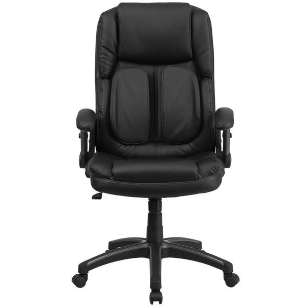 English Elm Hansel Ergonomic High-Back Executive Office Chair in Black LeatherSoft with Adjustable Flip-Up Arms BT-90275H-GG