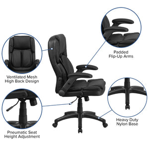 English Elm Hansel Ergonomic High-Back Executive Office Chair in Black LeatherSoft with Adjustable Flip-Up Arms BT-90275H-GG