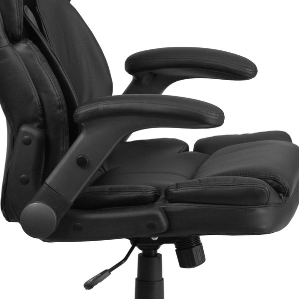 English Elm Hansel Ergonomic High-Back Executive Office Chair in Black LeatherSoft with Adjustable Flip-Up Arms BT-90275H-GG