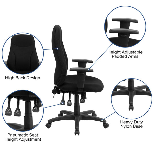 English Elm Hughes High Back Ergonomic Task Chair - Adjustable Fabric Office Chair with Lumbar Support & Tilt BT-90297H-A-GG