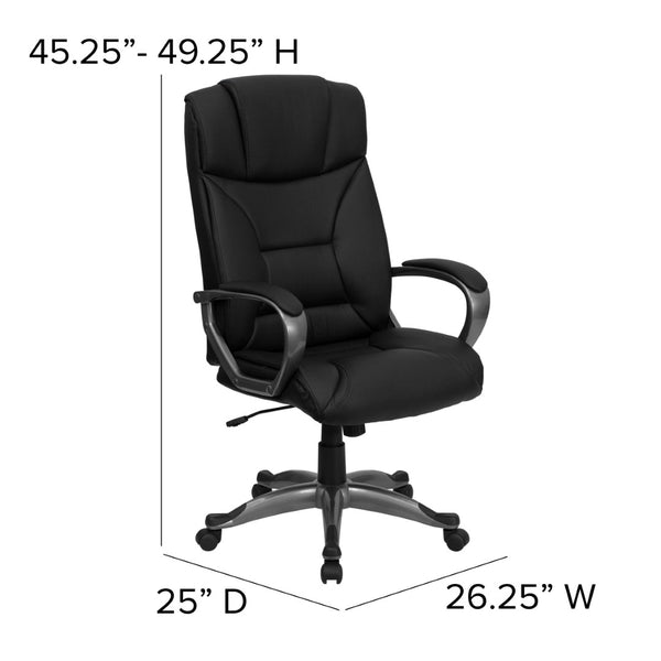 English Elm Hansel High Back Executive Swivel Office Chair - Stylish Black LeatherSoft with Ergonomic Comfort BT-9177-BK-GG