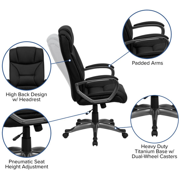 English Elm Hansel High Back Executive Swivel Office Chair - Stylish Black LeatherSoft with Ergonomic Comfort BT-9177-BK-GG