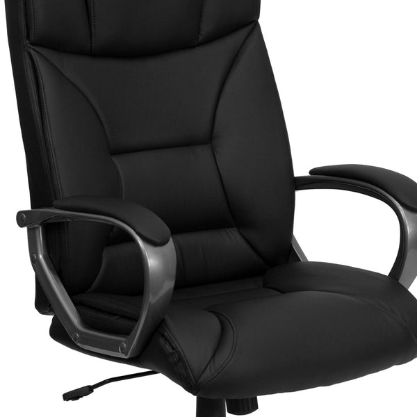 English Elm Hansel High Back Executive Swivel Office Chair - Stylish Black LeatherSoft with Ergonomic Comfort BT-9177-BK-GG