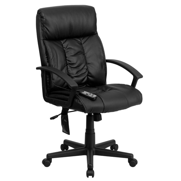 English Elm Sumter Ergonomic High-Back Massaging Office Chair - Black LeatherSoft with Remote & Adjustable Comfort BT-9578P-GG