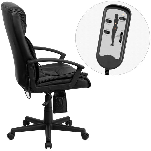 English Elm Sumter Ergonomic High-Back Massaging Office Chair - Black LeatherSoft with Remote & Adjustable Comfort BT-9578P-GG