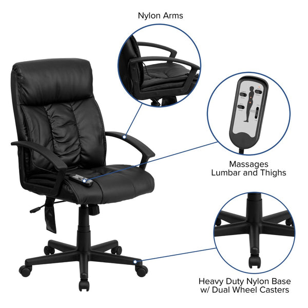 English Elm Sumter Ergonomic High-Back Massaging Office Chair - Black LeatherSoft with Remote & Adjustable Comfort BT-9578P-GG