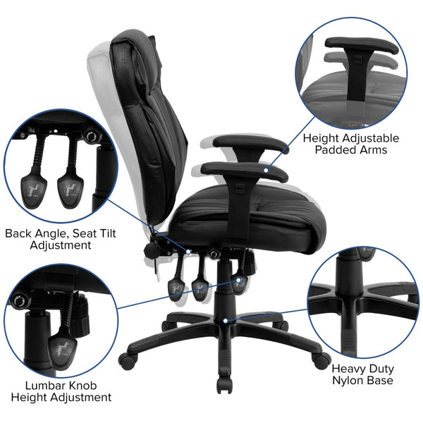 English Elm Hansel High Back Ergonomic LeatherSoft Executive Office Chair with Adjustable Lumbar Support & Arms BT-9835H-GG